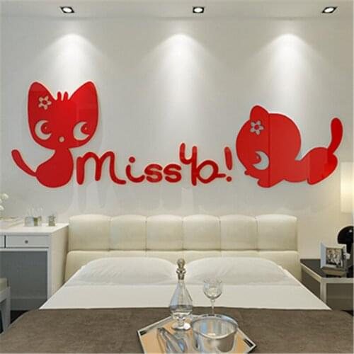 Handwork DIY Miss cat stereo acrylic crystal 3d Sticker TV Sofa wall stickers childrens room nursery home decoration Decals Art