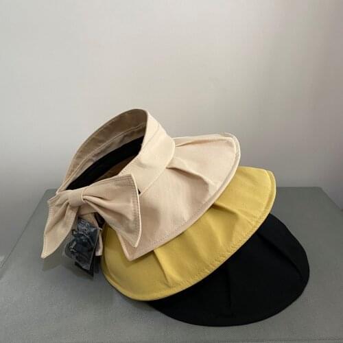 New Summer Bow Sun Hats Empty Top Hat Women UV Protction Caps Cutout Beach Hat Women Sun Cap Ribbon Knit Raffia Hat Sun Hat