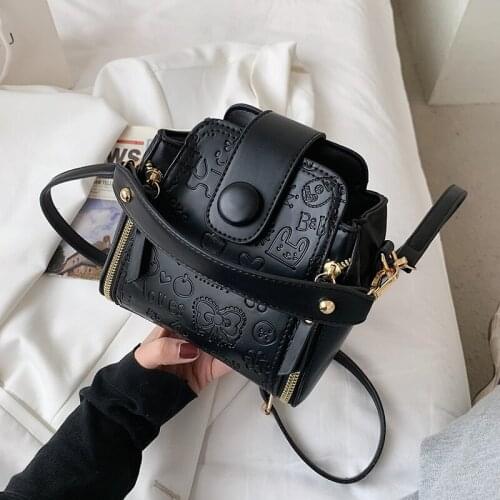 Trendy embossed pattern shoulder bag 2021 summer new style female bag soft leather handbag fashion small messenger bag black