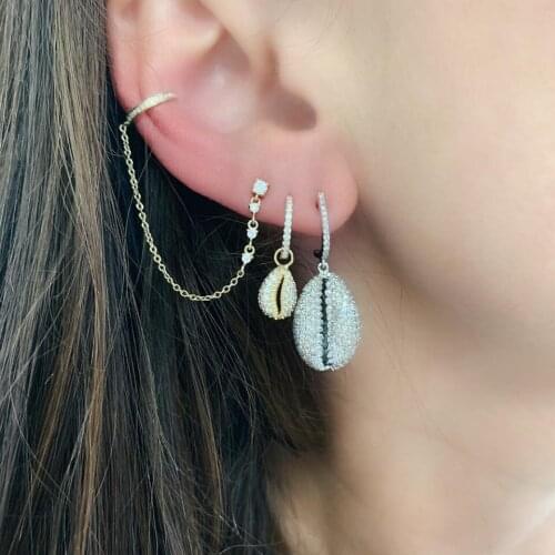 Dangle dangling charm earring Gold color micro pave cz summer fashion beach traval jewelry drop earring