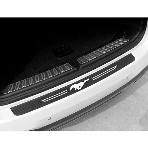 Car Rear Bumper Leather Carbon Ciber Protector Car Trunk Plate Sticker Decals Accessories For Ford Mustang GT SHELBY