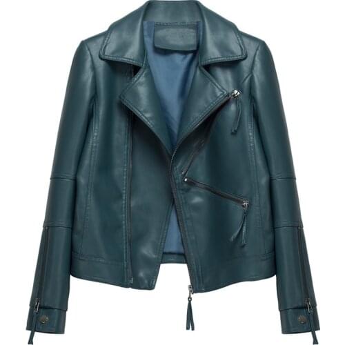 Spring Autumn PU Faux Leather Soft Coat Women Temperament Motorcycle Jacket Lapel Zipper Slim Outerwear Female Streetwear G1139