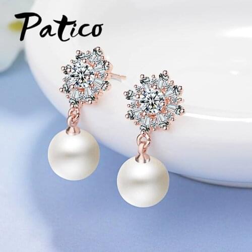 Freshwater Pearl Women Wedding Earrings 925 Sterling Silver Shinnning Crystals Fashion Jewelry Drop Earrings For Sale