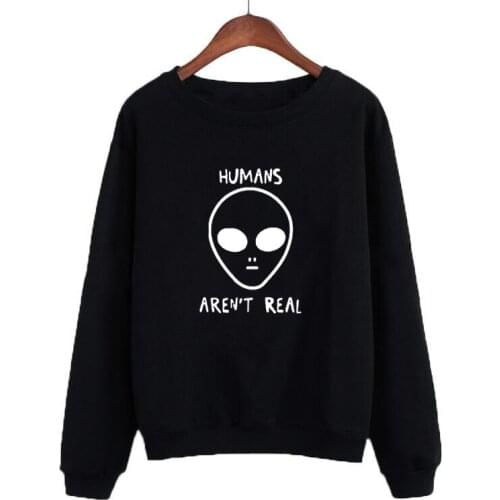 Pullover Human Aren't Real Graphics Printed Long Sleeve Sweatshirt Womens Autumn Winter Fashion Harajuku Hoodies