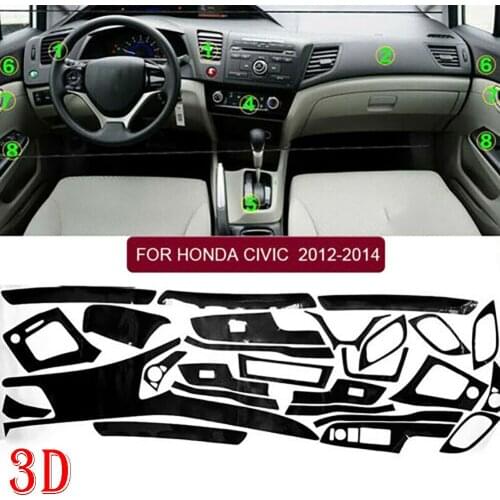 1 Set Interior Wrap Trim 3D Accessories Carbon Fiber Dash Kit For Honda Civic High Quality