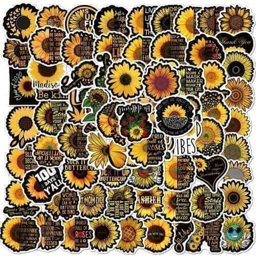 100PCS Sunflower Stickers You Are My Sunshine for Stationery Laptop Decal Skateboard PS4 Guitar Helmet Plant Sun flower Sticker