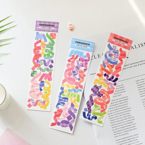 2 Pcs Cute Ribbon Plaid Decorative Stickers Ins Style DIY Scrapbooking Diary Collage Album Gift Kawaii Stationery Sticker