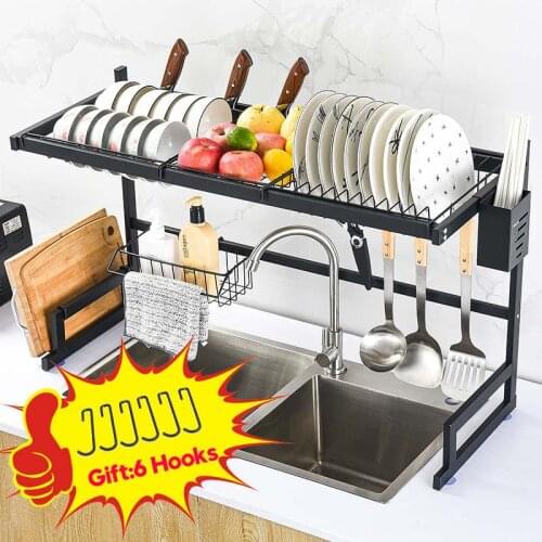 65cm/85cm 2 Tier Dish Drying Rack Holder Sink Dish Drainer Stainless Steel Kitchen Shelf Utensil Organizer Storage Organizer