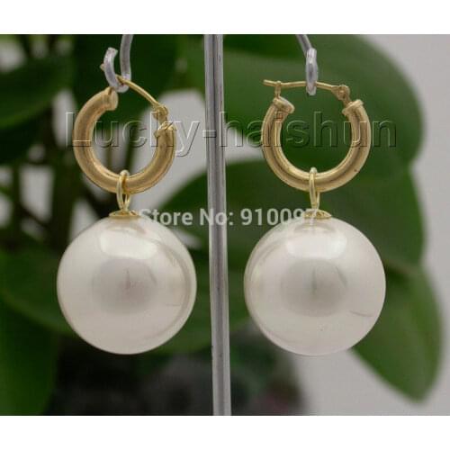 AAA big 16mm white round sea shell pearl Earrings hoop
