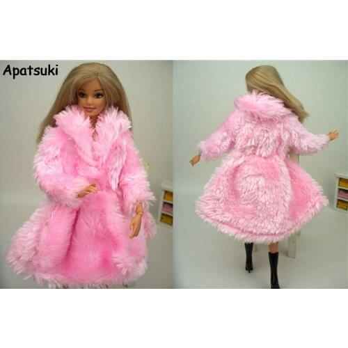 Doll Accessories Winter Wear Warm Pink Fur Coat Clothes Dresses For Barbie Dolls Fur Doll Clothing For 1/6 BJD Doll Kids Toy