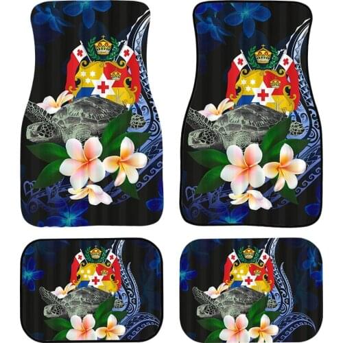 Tonga Car Supplies Waterproof Rubber Floor Mats Blue Plumeria Design Women Auto Sedan Foot Carpet Comfortable Fit All Weather