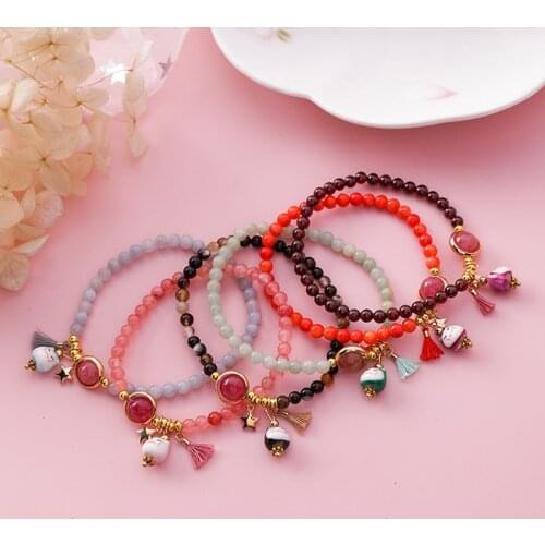 YADA ins globe&star Bracelets&Bangles For Men Women Braided Rope Bracelets Crystal Jewelry Cartoon Ceramic cat Bracelet BT200338
