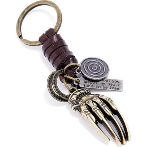 Punk Gothic Glove Keychain Bag Keyring Retro Metal Pendant Genuine Leather Holder Car Key Chain Vintage Fashion Accessories Gift
