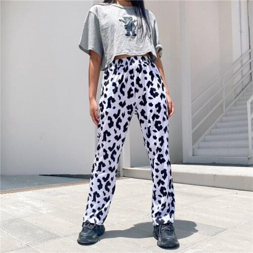 New fashion cow print straight leg pants women trousers streetwear women pants for women Loose wide leg pants