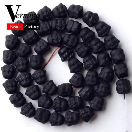 Natural Stone Beads Black Buddha Head Nanotech Rubber Hematite Beads For Jewelry Making 8mm Loose Beads Diy Bracelets 15'Strand