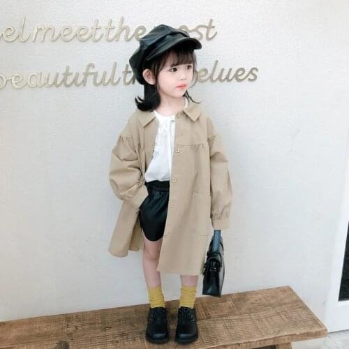 2 -9 Years Little Kids Khaki Long Jacket Windbreaker Spring Girls Coat Thin Outwear Clothes Toddler Childrens Clothing 6 7 8