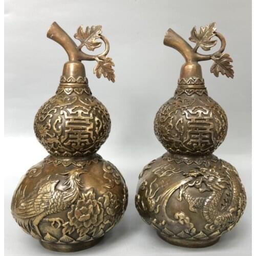 China brass archaize dragon phoenix gourd crafts statue