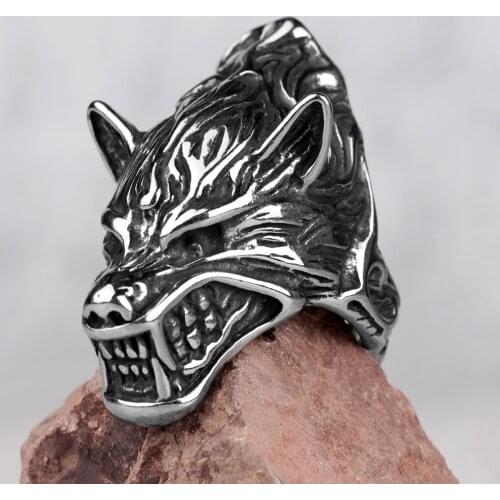 Stainless Steel Men Rings Wolf Animal Punk Rock Hip Hop Personality for Biker Male Boyfriend Jewelry Creativity Gift Wholesale