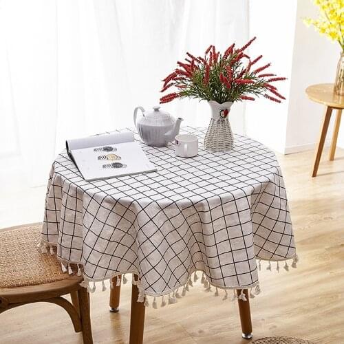 150cm Round Plaid Table Cloth Linen Decorative Tablecloth Dining Table Cover Towels For Kitchen Living Room Home Decor Textile
