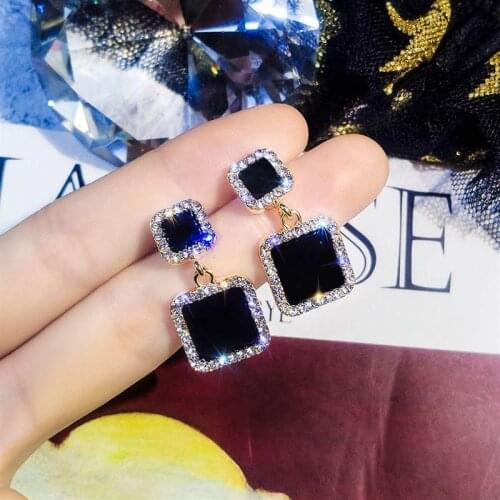 Trend Korean Black Square Rhinestone Earrings 2020 Fashion Crystal Geometry Female Pendant Earrings Jewelry