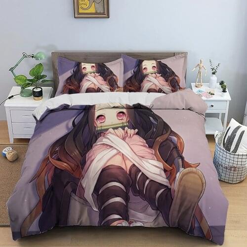 Cartoon Anime Duvet Cover Japan Demon Slayer Bedding Set For Adults Single Size Bed Set Teen Children Home Textiles Pillowcas