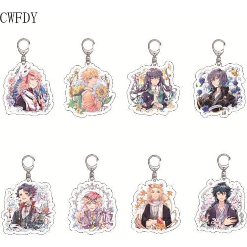 New Demon Slayer Kimetsu No Yaiba Keychain Anime Tanjirou Zenitsu Inosuke Acrylic Key Ring Pendant Cute Figure Jewelry Wholesale