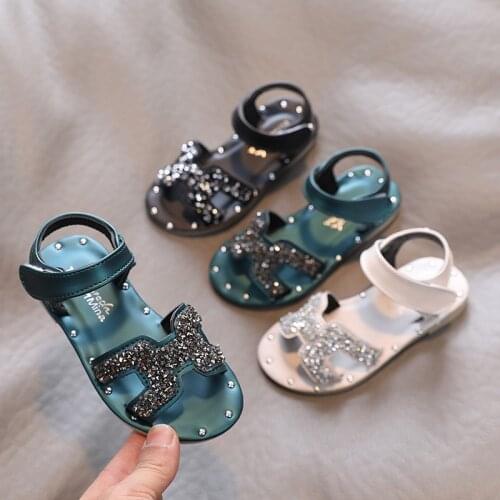 2021 Summer New Kids Sandals Girls Princess Sweet Chic Rhinestone Soft Children Beach Shoes For Toddlers Big Girl Size 21-36