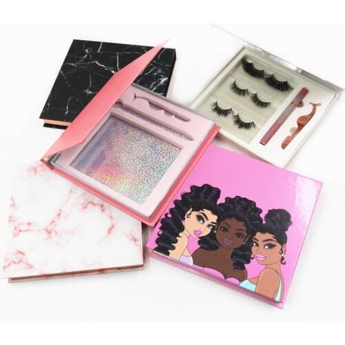 Wholesale 3Pairs Eyelashes Packaging Custom logo and Print logo on the lash box can fit tweezers Eyelash box Lashes Package Case