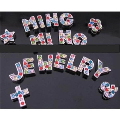 Wholesale price list as gift 260pcs 8mm Colorful Rhinestone Slide letters DIY Accessories Fit Pet Collar Wristbands Belts