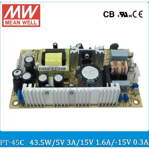 Original MEAN WELL PT-45C 45W triple output 5V 15V -15V Switching Power Supply open frame type PT-45
