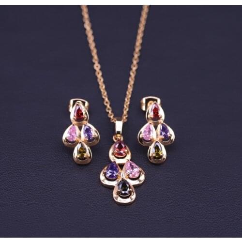 Peacock colorful/white zircon gold color costume jewelry set for women necklace earrings set in store