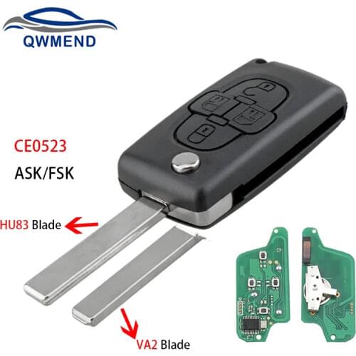 BHKEY ASK/FSK Flip Floding Car Remote Key for Citroen C8 for Peugeot 1007 807 2005-2015 Smart Car Key VA2 HU82 Blade CE0523