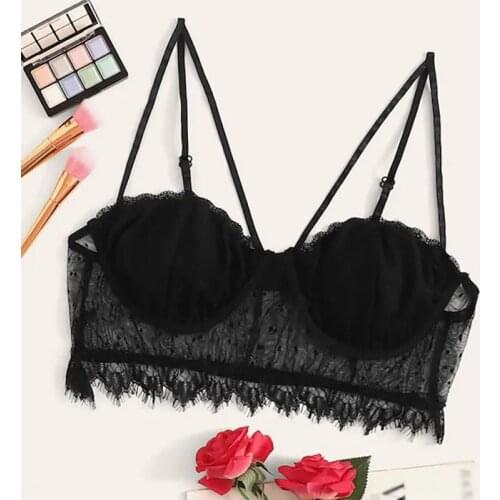 Sexy Lace Plus Size Women Bra Lace Bralette Underwear Halter Lacy Lingerie Top Wireless Ultra Soft Cup Sleepwear Black