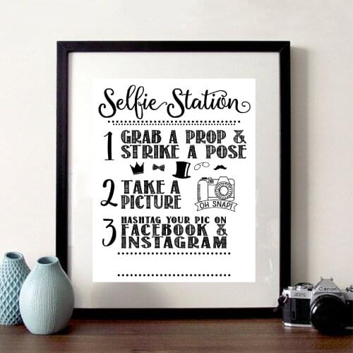Selfie Station Sign Print Share Your Pic on Social Media Facebook Instagram Hashtag Canvas Painting Take a Selfie Photo Poster