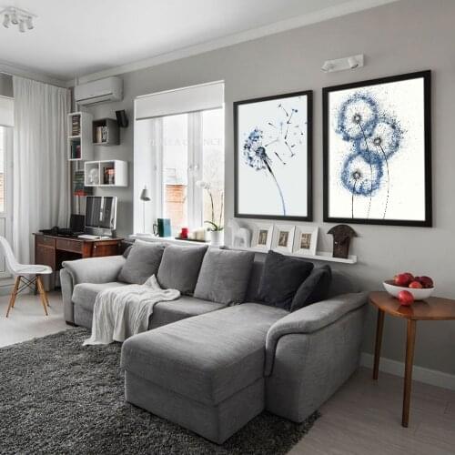 Nordic Modern Abstract Minimalism Blue Dandelion Poster Art Oil Painting Canvas Picture Living Room Bedroom Decoration Frameless