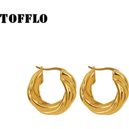 TOFFLO Stainless Steel Jewelry Torus Twist Earrings Womens Shaped Fashion Earrings BSF435