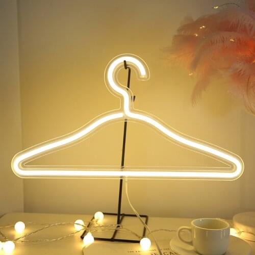 Clothes Hanger LED Neon Light Colorful Hanging Sign Night Lamp Store Decor
