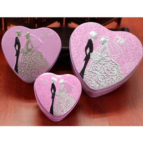 Vintage Tinplate Bride Groom Candy Chocolate Box Weeding Engagement Anniversary Favor Gift Boxes Case Decor Wedding Present Wrap