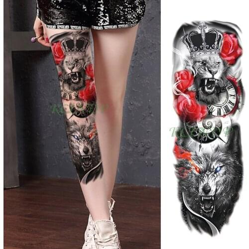 Waterproof Temporary Tattoo Sticker lion king crown wolf Rome clock full arm fake tatto flash tatoo sleeve tato for men women