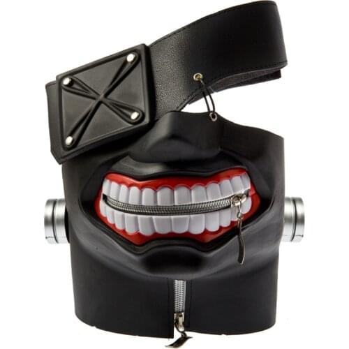 High Quality Halloween Gift Anime Cosplay Tokyo Ghoul Kaneki Ken Mask Adjustable Zipper Masks PU Leather Mask + Blinder