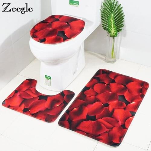 Zeegle Bath Mats Bathroom Petal Series Toilet Rugs Set Anti-slip Bathroom Carpet Cover Toilet Washable Bathroom Rug Shower Mats