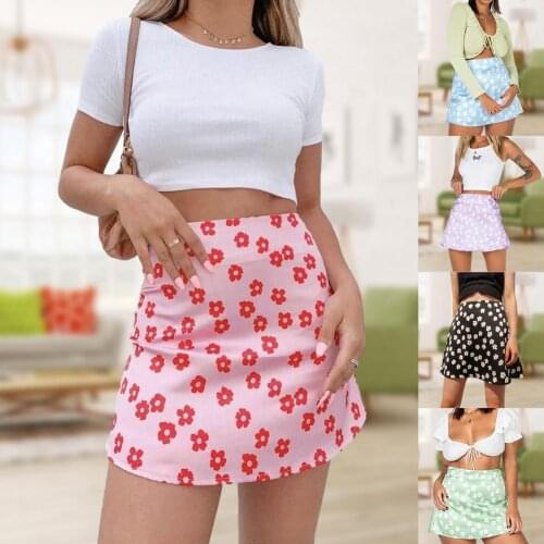 Women Floral Print Skirt 2021 Streetwear Slim A-line Skirt Women High Waisted Mini Skirt Harajuku Skirts Womens