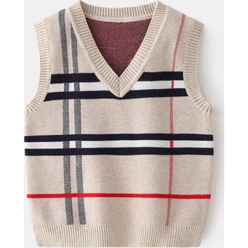 2-8T Plaid Sweater Tank Fashion Vest For Boy Girl Toddler Kid Baby Spring Autumn Sweater V Neck Knit Top Fall Knitwear Clothes