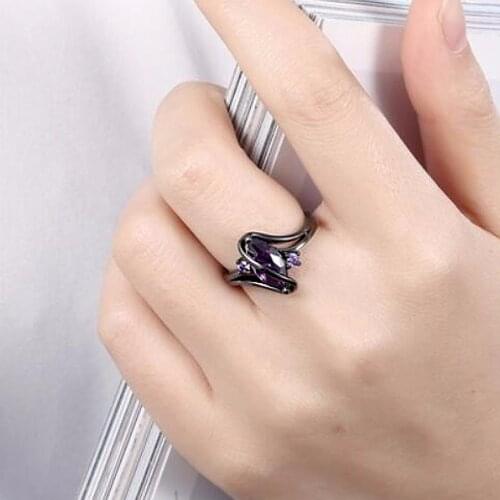 Purple Large Zircon Ring Black Gold Color Rings For Women Anel Jewelry Anillos Big Horse Eye Zircon Black Ring Jewellery A169