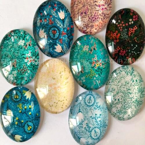 2 Sizes Oval Glass Cabochon Floral Pictures Mixed Pattern Fit Base Setting for Jewelry Embellishment Flatback TP-070-O