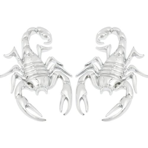 2 Pcs Car Exterior Decorative Metal Scorpion Shape Badge Sticker Silver Tone