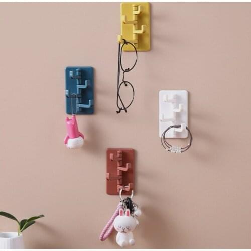 2PCS Punch-free Non-marking Stickers Hook Cute Key Storage Wall Hanging Shelf Clothes hook behind door bedroom wall