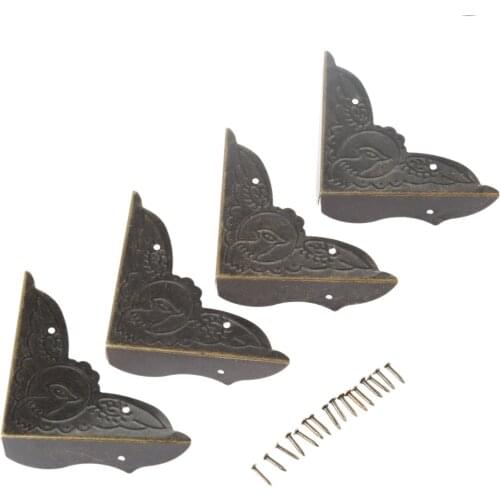 4Pcs Antique Brass Corner Bracket Jewelry Case Wood Box Feet Leg Decorative Corner Protector Iron Crafts Furniture Hardware