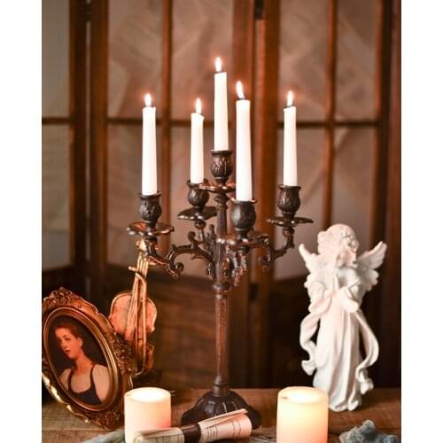 42cm retro nostalgic iron 5-head candle holder French romantic candlelight dinner home living room branch candle holder