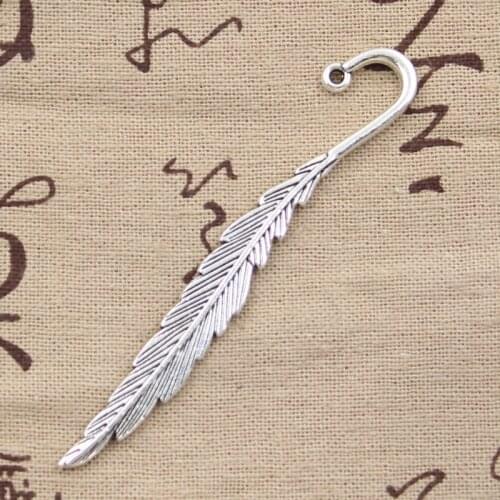 5pcs Charms Feather Leaf Bookmarks 80x13mm Antique Silver Color Plated Pendants Making DIY Handmade Tibetan Silver Color Jewelry